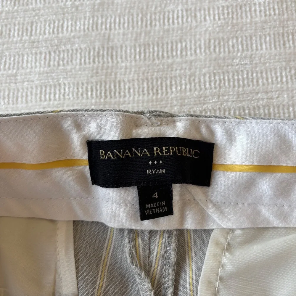 Banana‎ Republic Ryan Pinstripe Trousers Gray Yellow Linen Blend Straight Leg 4
